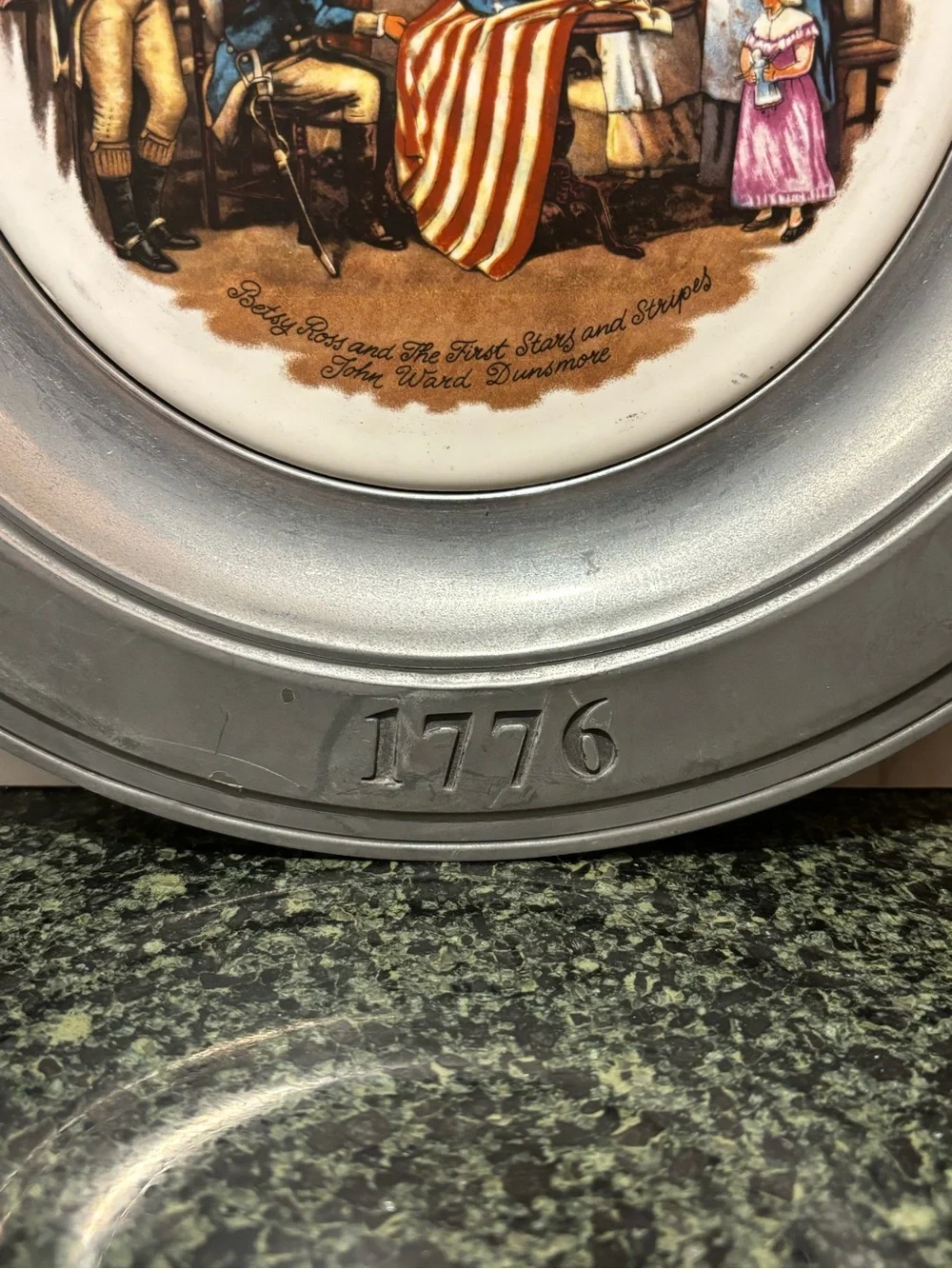 The Great American Revolution 1776 Decorative Pewter Plate with Flag Scene